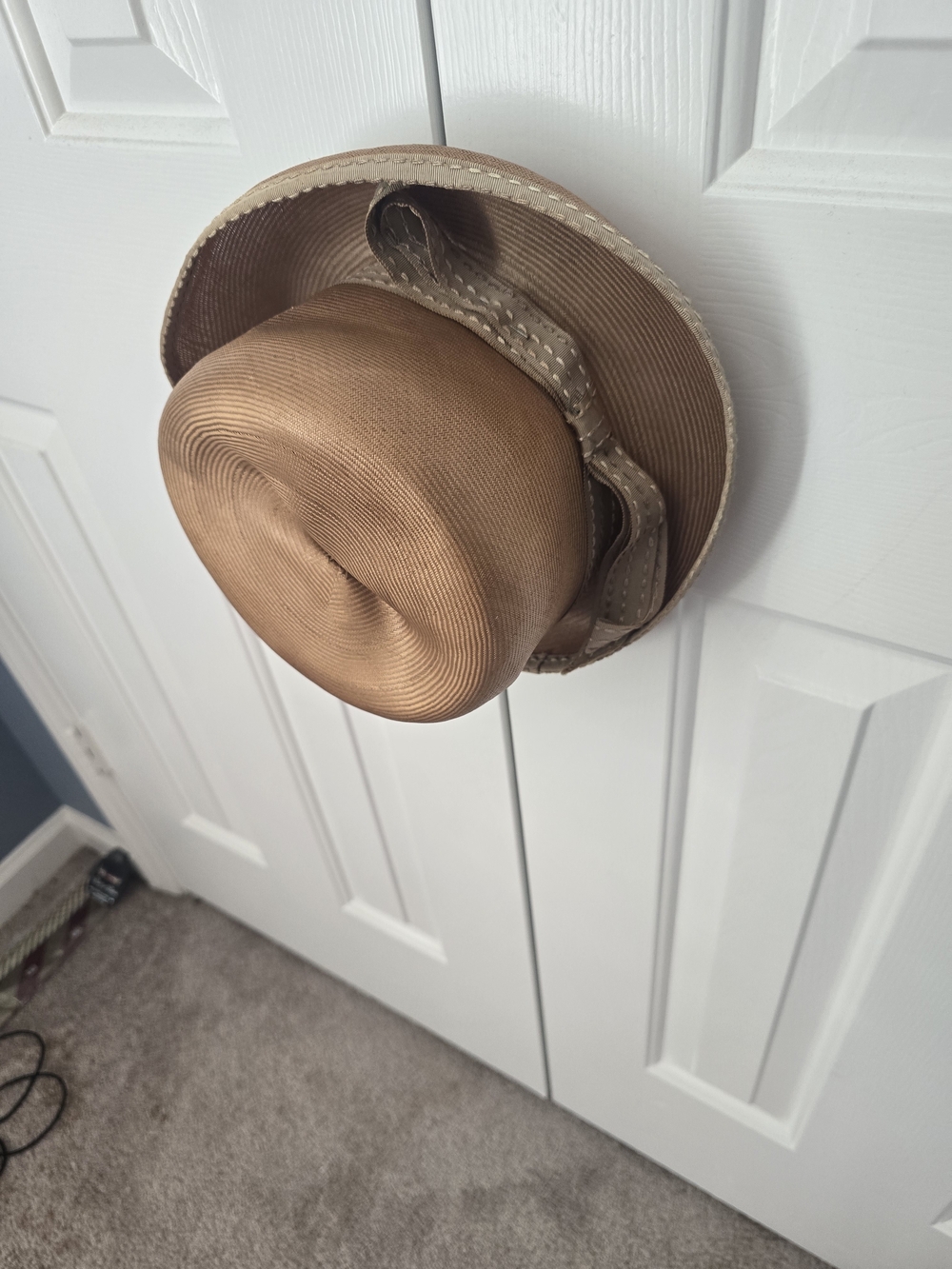 Adel Claire Vintage Top Hat Brown Tan Ribbon Bow Structured
